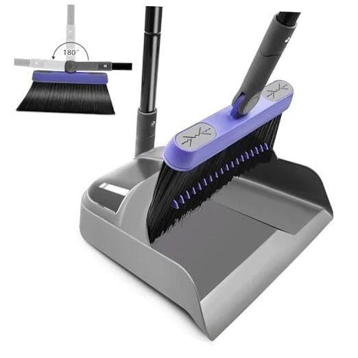Collapsible Broom with Dustpan Combo, 54 Inch Long Handle Soft Bristle 180