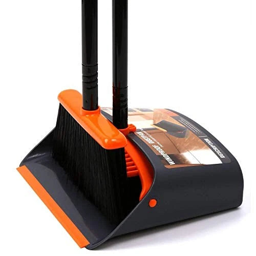 Broom and Dustpan Set with 52" Long Handle for Home A Orange Broom and Dustpan