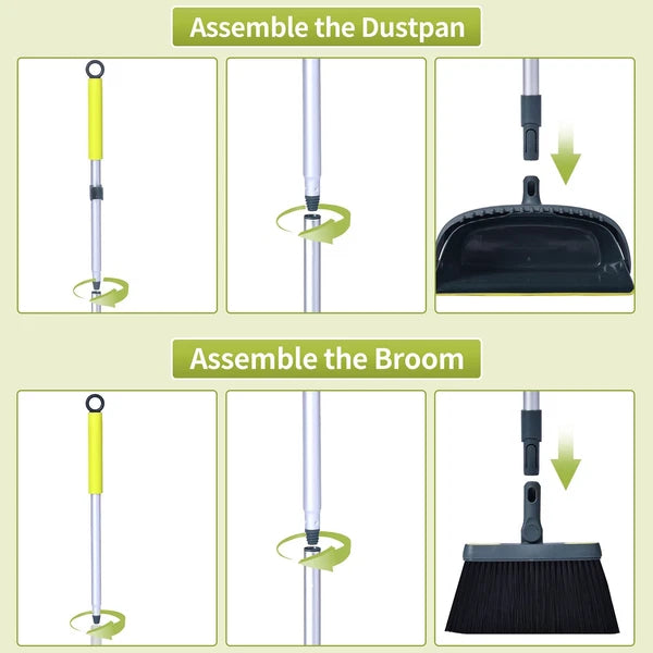 Broom and Dustpan Set for Home with 54"Long Handle Upright and Lightweight