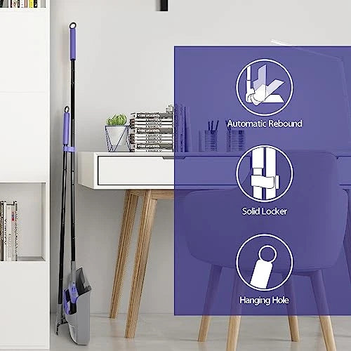 Collapsible Broom with Dustpan Combo, 54 Inch Long Handle Soft Bristle 180