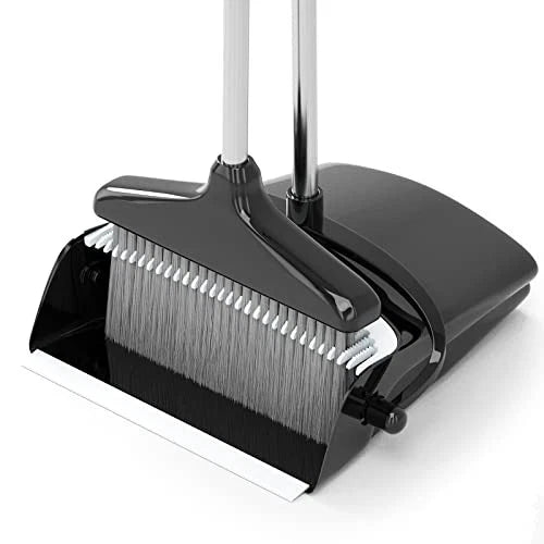Broom with Dustpan Combo Set (54”) Long Handle Household Dust Black and Grey