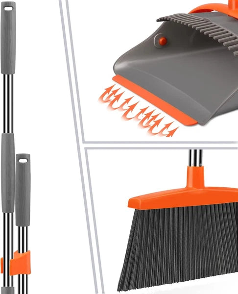 Combination set of broom and dustpan, long-handled broom with upright dustpan