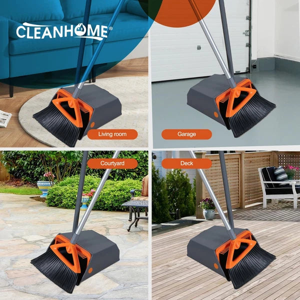 Commercial Broom and Dustpan Set with Long Handle, Outdoor Heavy Duty Broom a...
