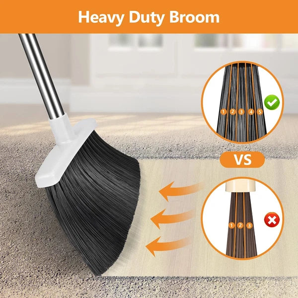 Broom and Dustpan Set Heavy Duty with Long Handle 51 Inch Combo Upright