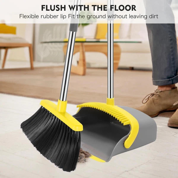 Broom and Dustpan Set, 55-in Long Adjustable Handle Broom Dustpan Combo with ...