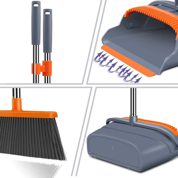 Upgraded broom and dustpan set, equipped with dustpan teeth.