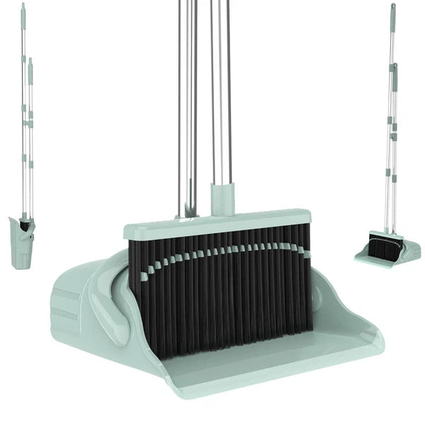 Pet Hair Broom & Dustpan Set – Long Handle 41–51″, TPR Edge, Self-Cleaning Du...