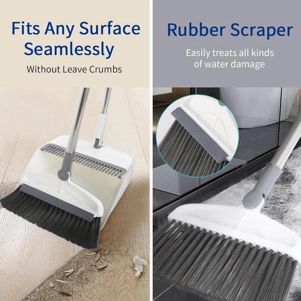 Broom with Dustpan Combo Set, 2 in 1 Broom and Dustpan Set with Long Handle, Upr