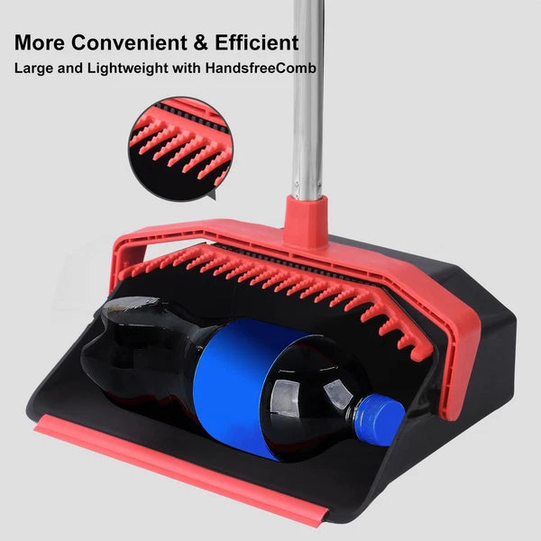 Upgrade Broom And Dustpan Set 51'' Sturdy Long Handle Large Upright Stand Up Bro