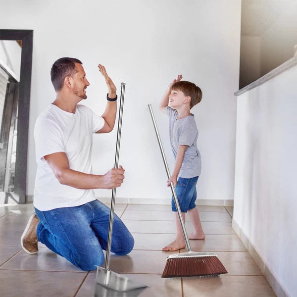 Broom and Dustpan Set for Home 56" Upright Long Handle Broom and Dustpan Set ...