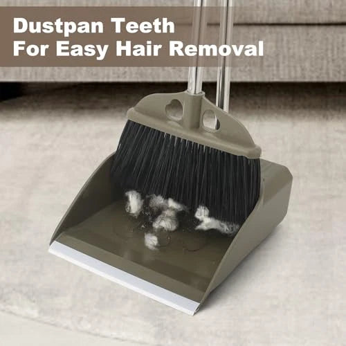 Upgrade Broom with Dustpan Combo Set,48'' Long Handle Stiff Broom Bristles