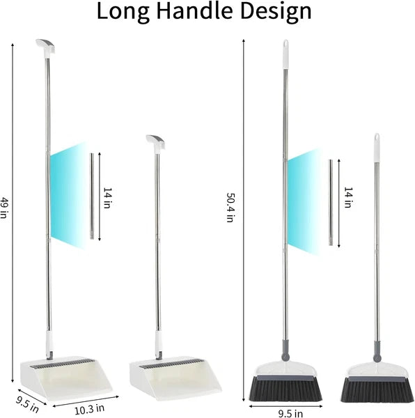 Broom with Dustpan Combo Set, 2 in 1 Broom and Dustpan Set with Long Handle, Upr