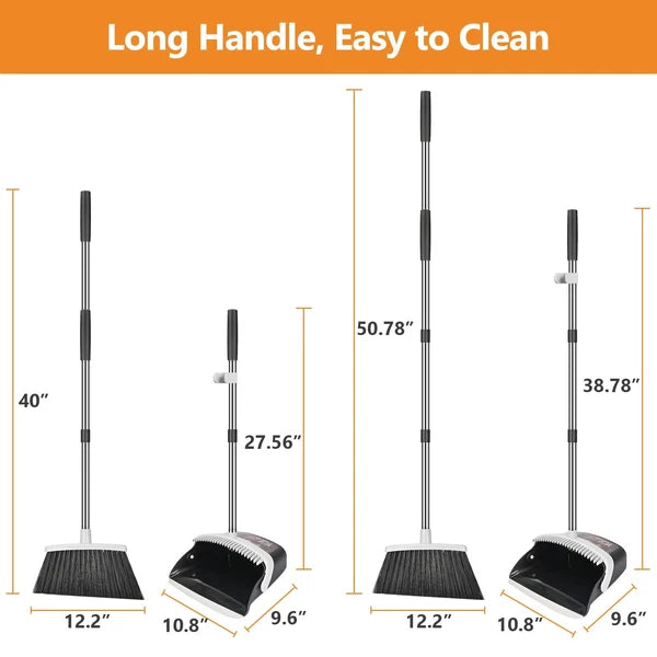 Broom and Dustpan Set Heavy Duty with Long Handle 51 Inch Combo Upright
