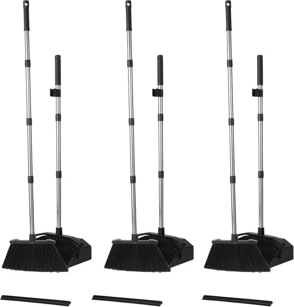 3-Pack Long Handle Broom & Dustpan Set - Perfect for Commercial Cleaning