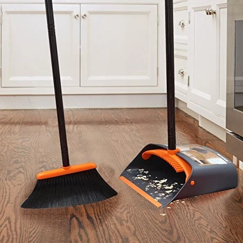 Broom and Dustpan Set with 52" Long Handle for Home A Orange Broom and Dustpan