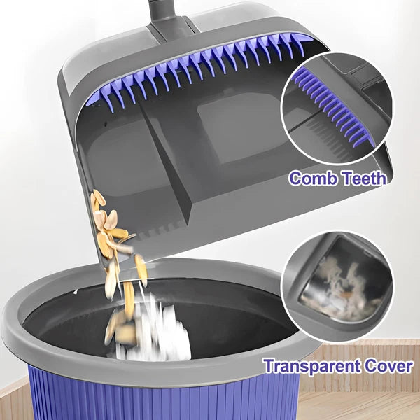 Collapsible Broom Dustpan Set Long Handle Soft Bristle Indoor Outdoor Swivel 54"