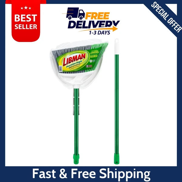 2 Piece Steel Handle Angle Broom and Dustpan Green Steel Handle